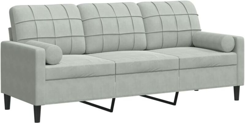 VIDAXL Divano a 3 Posti con Cuscini Grigio Chiaro 180 cm in Velluto - 1 VIDAXL Divano a 3 Posti con Cuscini Grigio Chiaro 180 cm in Velluto -