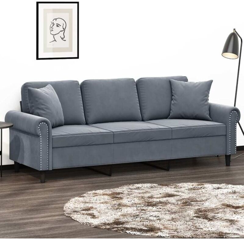 VIDAXL Divano a 3 Posti con Cuscini Grigio Scuro 180 cm in Velluto