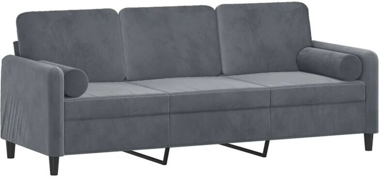 VIDAXL Divano a 3 Posti con Cuscini Grigio Scuro 180 cm in Velluto