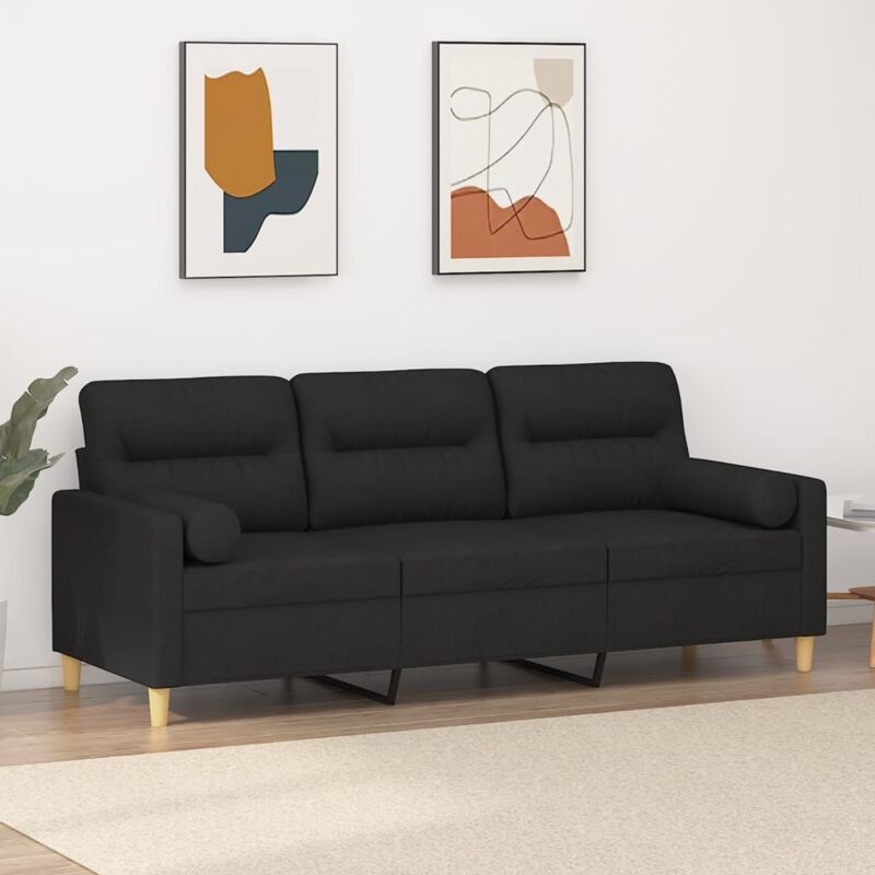 VIDAXL Divano a 3 Posti con Cuscini Nero 180 cm in Tessuto