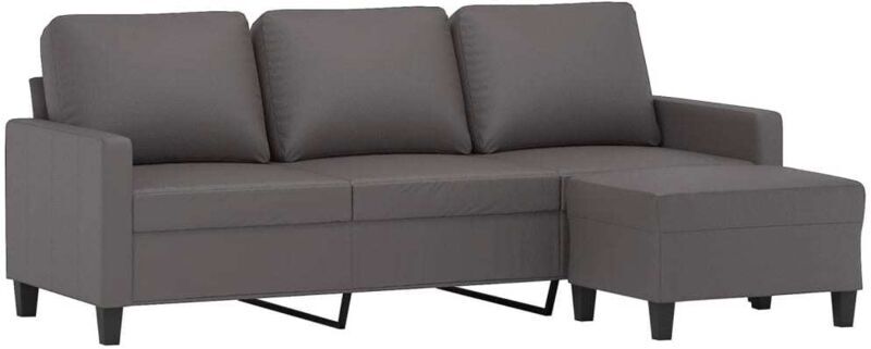 VIDAXL Divano a 3 Posti con Poggiapiedi grigio 180 cm in Similpelle 1 VIDAXL Divano a 3 Posti con Poggiapiedi grigio 180 cm in Similpelle