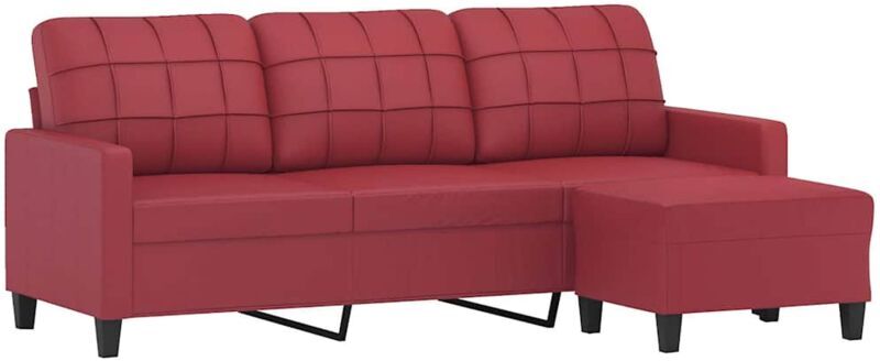 VIDAXL Divano a 3 Posti con Poggiapiedi Rosso Vino 180cm in Similpelle