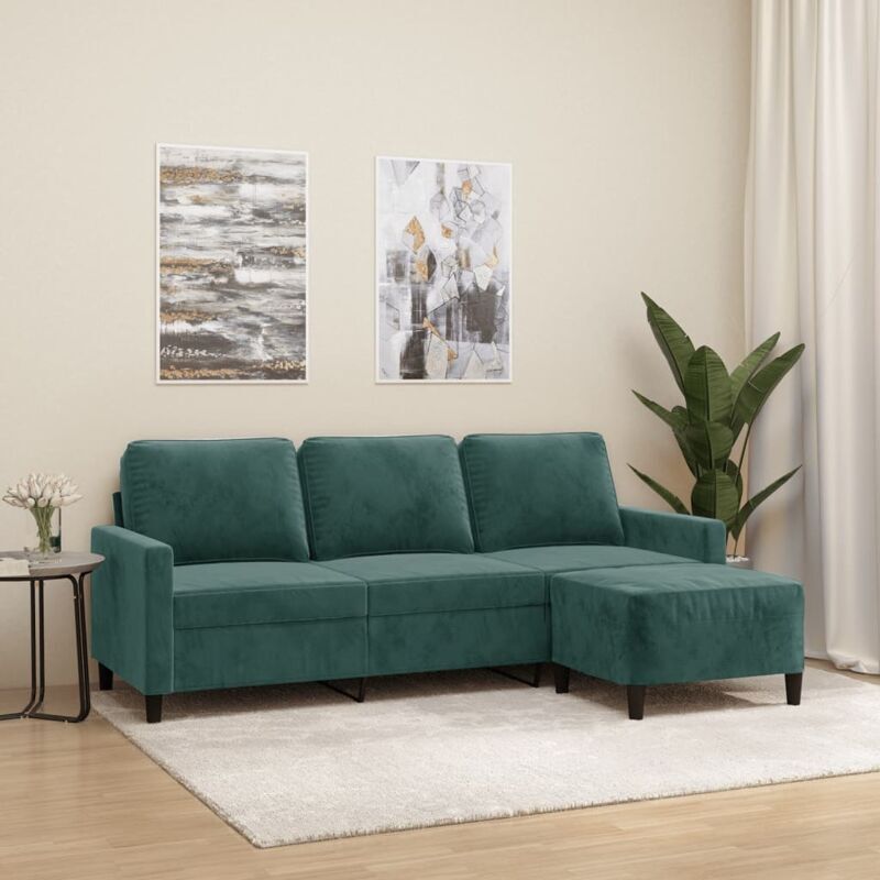 VIDAXL Divano a 3 Posti con Poggiapiedi Verde scuro 180 cm in Velluto