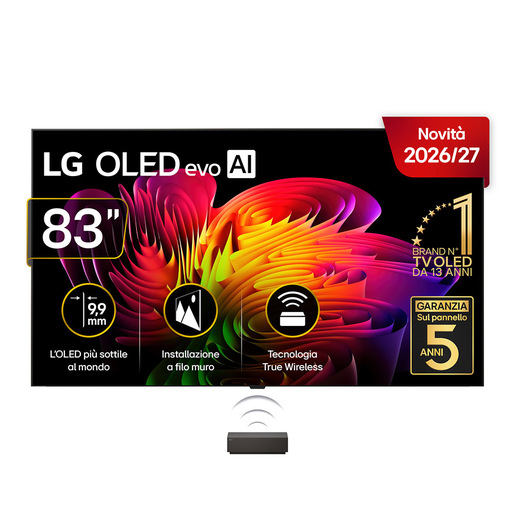 LG OLED evo AI Wallpaper TV 83'' W6 OLED83W69LA, 4K, spessore 9,9mm, True Wireless, Staffe filo muro SMART TV 2026