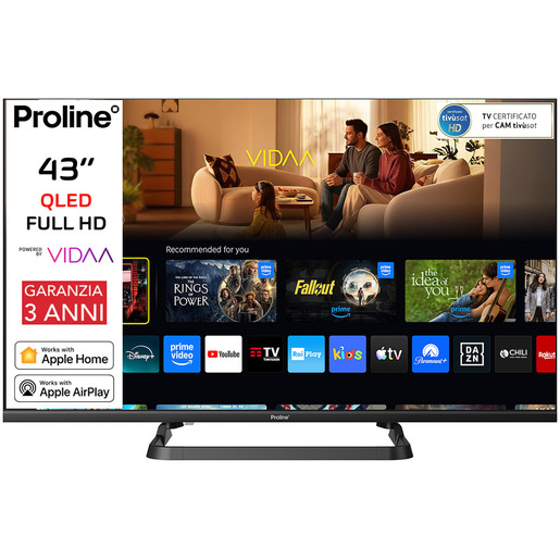 Proline PRO43QM10VDA SMART TV QLED 43'' FULL HD, Sistema operativo VIDAA, Triplo tuner DVBT2/C/S2, Certificato TivuSAT, Piedistallo centrale, Dolby Audio