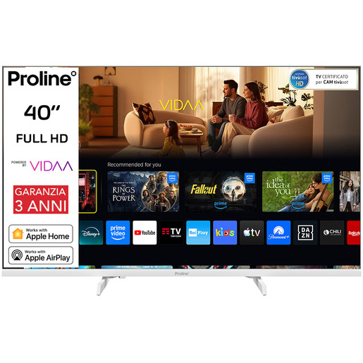 Proline PRO40WVDA SMART TV Bianco 40” FULL HD, Sistema operativo VIDAA, Triplo tuner DVBT2/C/S2, Certificato TivuSAT, Piedini installabili in doppia pos