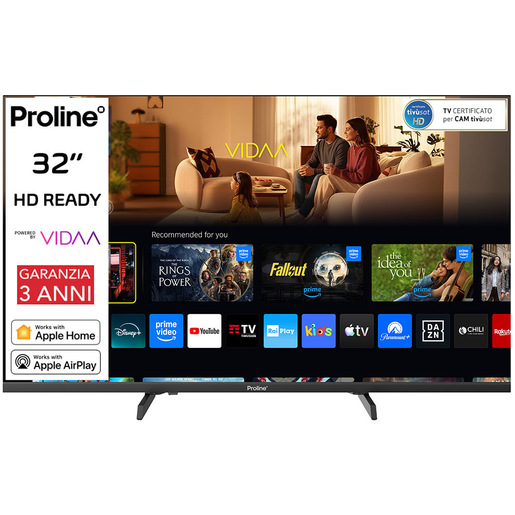 Proline PRO32M10VDA SMART TV 32'' HD, Sistema operativo VIDAA, Triplo tuner DVBT2/C/S2, Certificato TivuSAT, Piedini installabili in doppia posizione str
