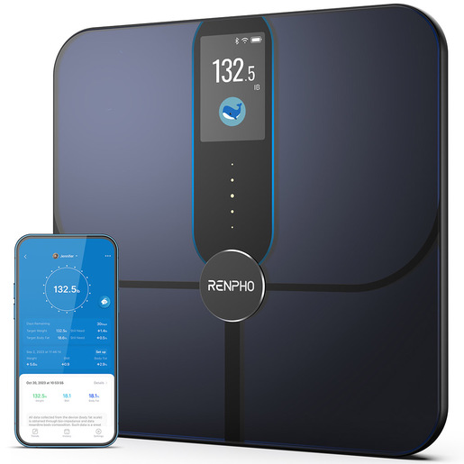 Renpho Elis Nova Bilancia Smart pesapersone Wi-Fi e Bluetooth con Display TFT 3.5'', 18 Indici di Composizione Corporea, Ricaricabile USB-C