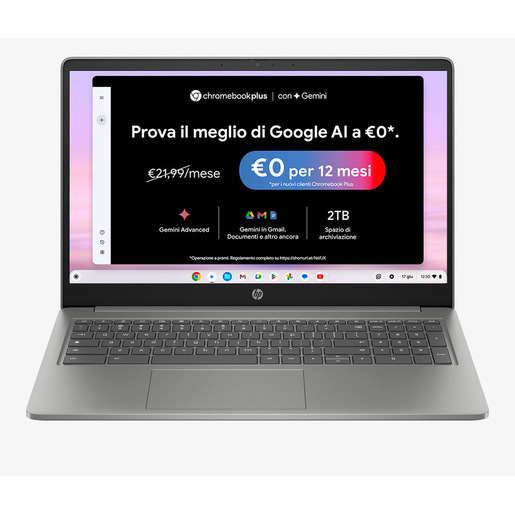 HP Chromebook Plus 15a-nb0011nl, ChromeOS, 15.6'', Intel® Core™ i3, 8GB RAM, 128GB UFS, FHD