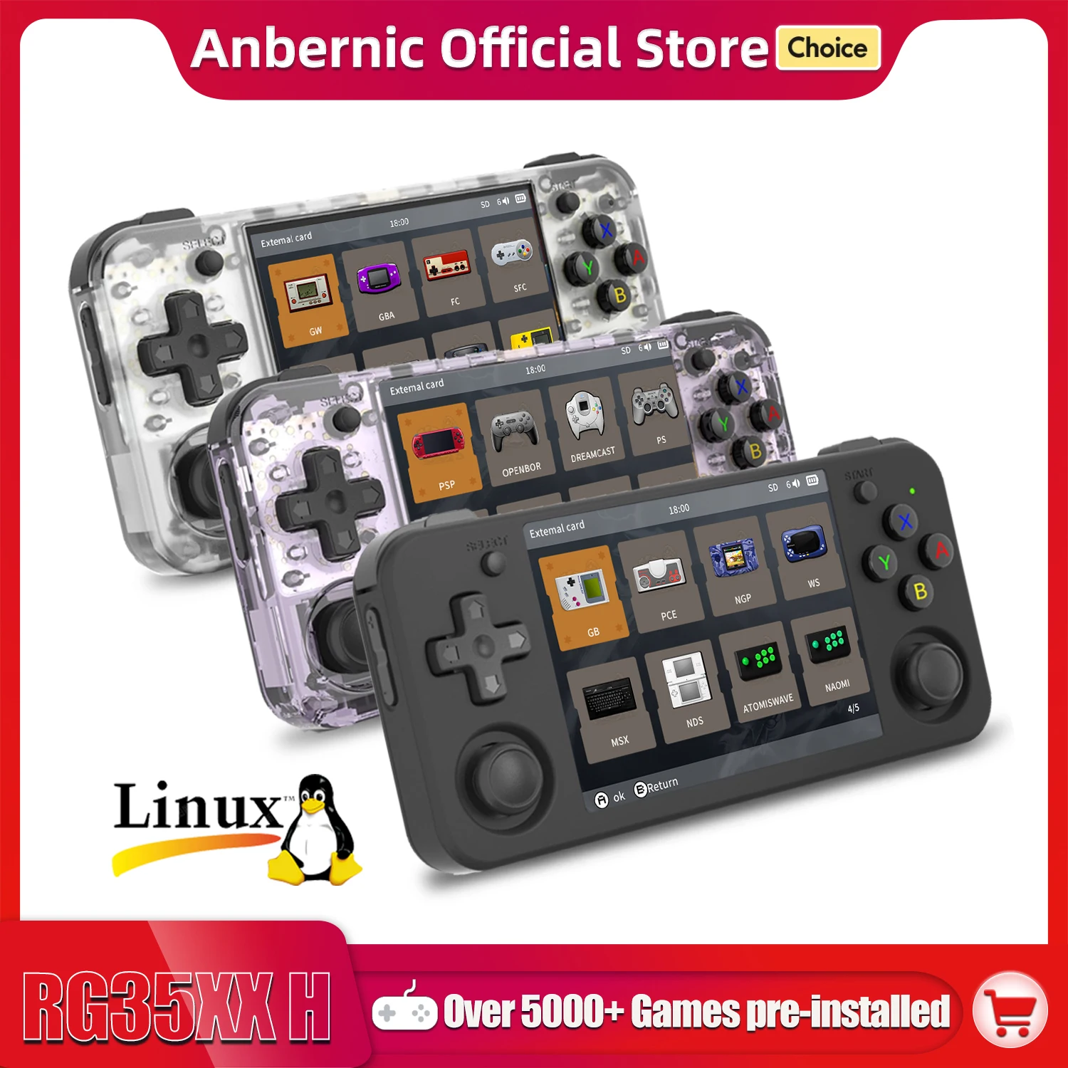 ANBERNIC RG35XX H Console portatili per suonare videogiochi Schermo IPS da 3,5 pollici 640*480 Lettore di giochi retrò 3300 mAh 5000+ giochi