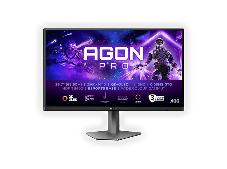 AOC AG276QZD2 Monitor Gaming, 27 ", QHD, 2560 x 1440 Pixel, tempo di risposta 0,03 ms, refresh rate 240 Hz