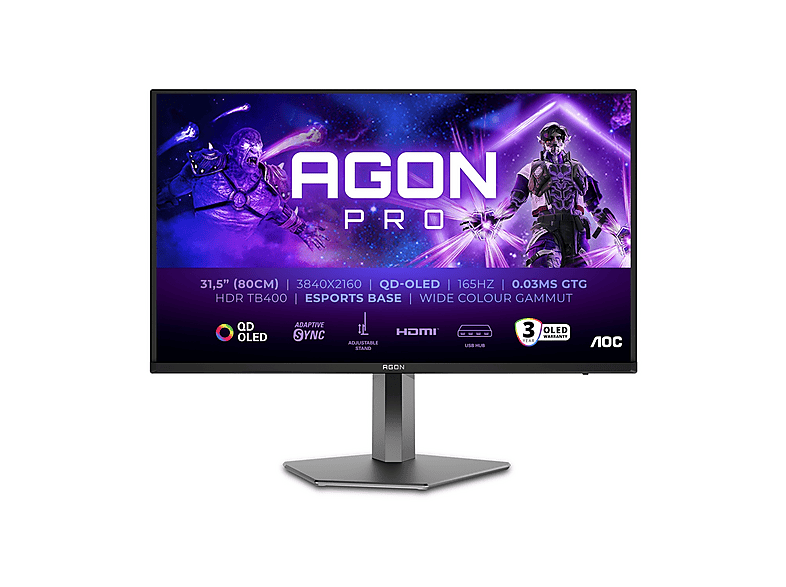 AOC AGON AG326UD Monitor Gaming, 31,5 ", UHD 4K, 3840 x 2160 Pixel, tempo di risposta 0,03 ms, refresh rate 165 Hz