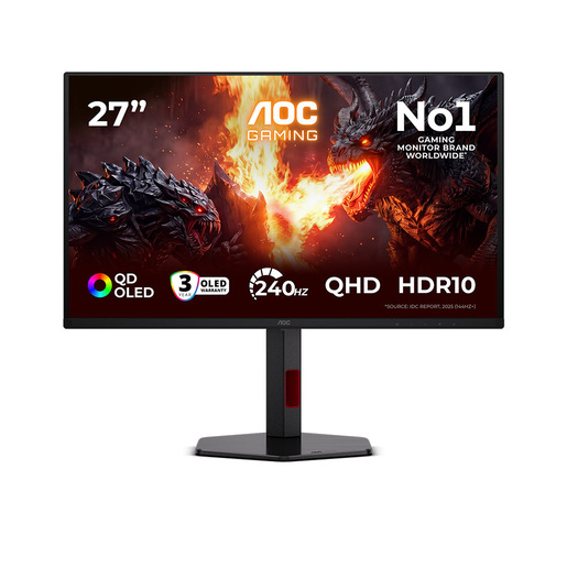 AOC G4 Q27G4ZDR Monitor PC 67,3 cm (26.5'') 2560 x 1440 Pixel Quad HD QD-OLED Nero, Rosso