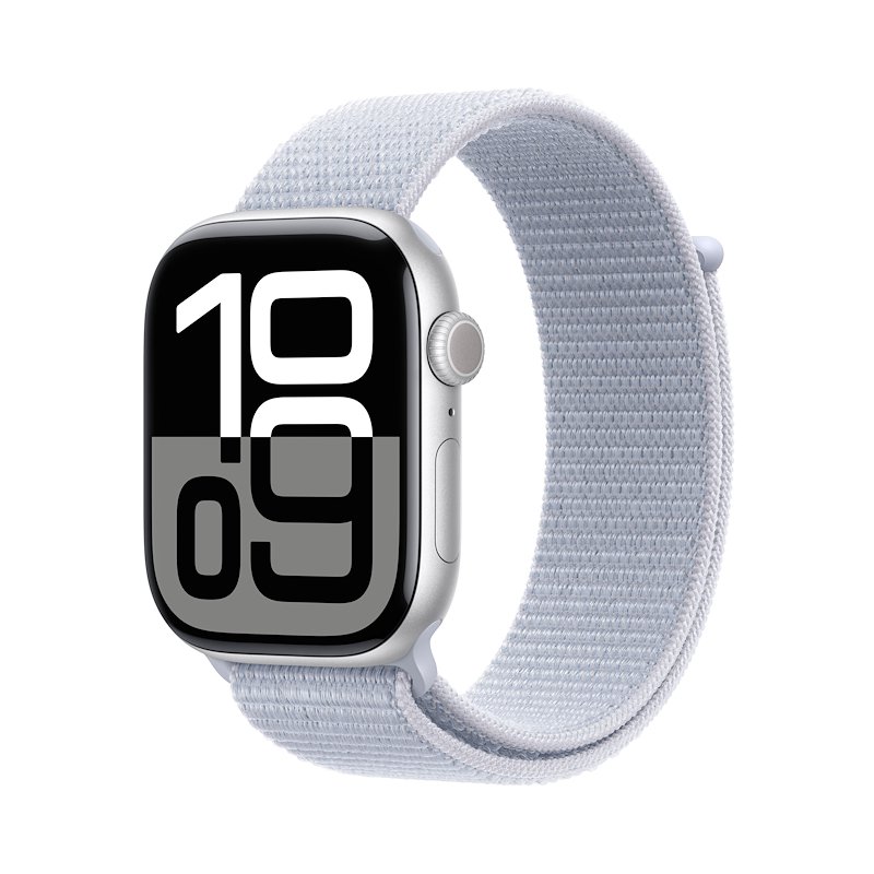 Apple Watch Series 10 46MM GPS Alluminio Argento Cinturino Nuvola Azzurra Sport Loop