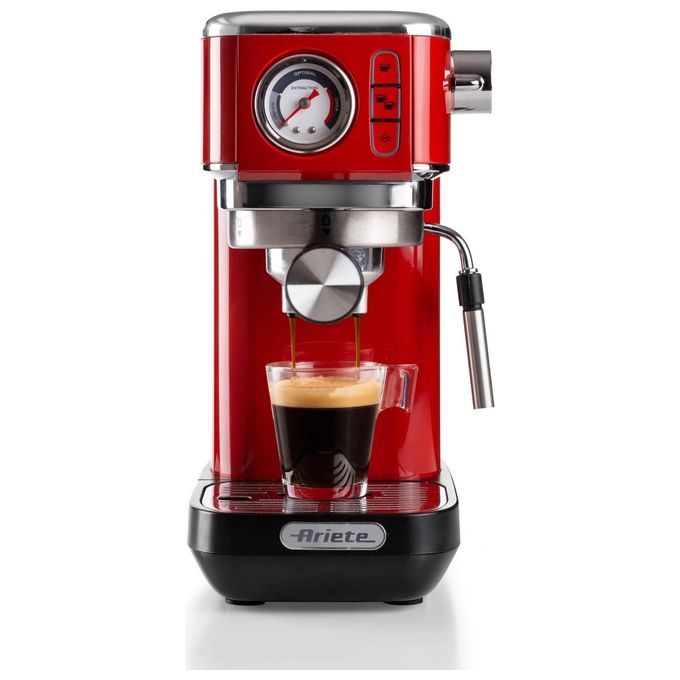 Ariete 00M138113AR0 1381 Slim Metal Macchina da caffe' Espresso Cialde ESE e Polvere 1.1 L 15 bar 1300 W Manometro colore Rosso