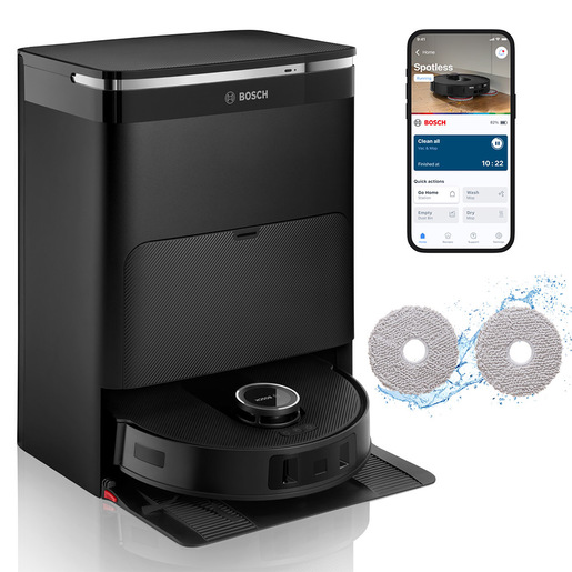Bosch BCRDW3B, Robot aspirapolvere e lavapavimenti, Spotless Max, Nero