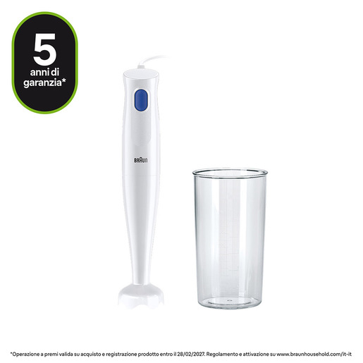 Braun MultiQuick 1 - Minipimer, Frullatore a immersione, 450W, Bianco (MQ10.001PWH)