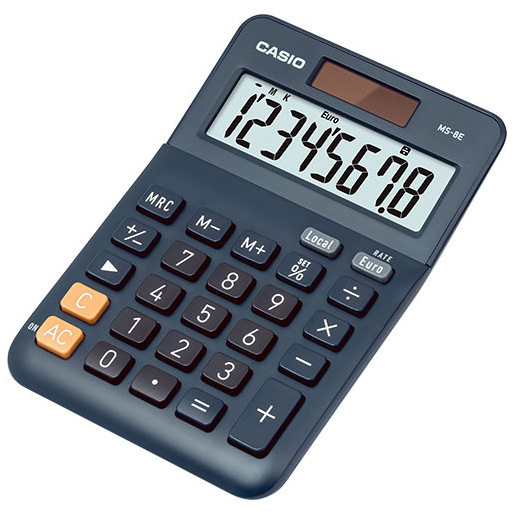Casio MS-8E calcolatrice da tavolo con funzione di conversione valute (Euro) e tasto correzione ultime cifra, alimentazione combinata