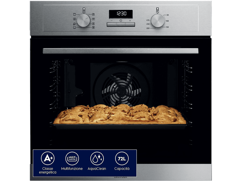 ELECTROLUX EOH3H04X FORNO INCASSO Capacità 72 l, dimensoni: L 59,4 cm - A 58,9 P 56,9 cm, inox, classe A+