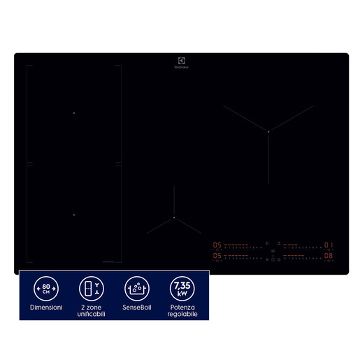 Electrolux Serie 700 KIS82453I Piano cottura ad induzione SenseBoil® 80cm