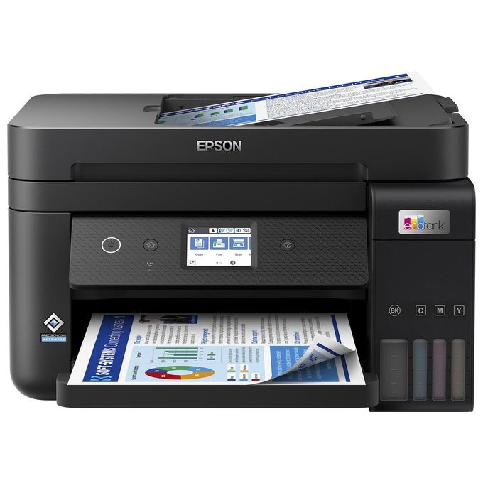 EPSON EcoTank ET-4850 stampante A4 (stampa, copia, scansione, Fax) USB, Wi-Fi Direct, Ethernet, display LCD 6,1 cm, ADF, serbatoi flaconi alta capacita', Smart Panel, fronte-retro, Nero
