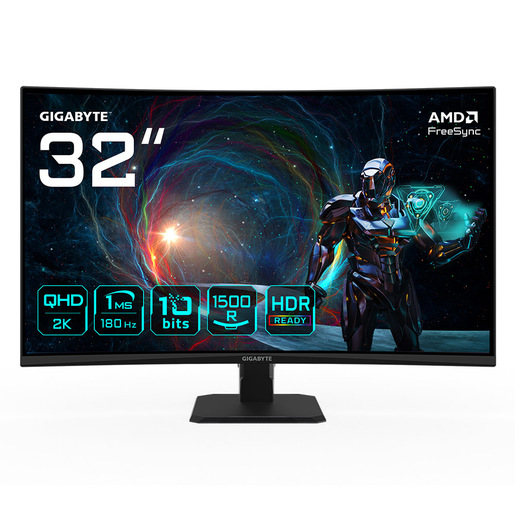 GIGABYTE GS32QCA 31,5'' Monitor Gaming Curvo QHD - 2560 x 1440, 180Hz, 1ms, 250 cd/m², FreeSync, HDR Ready, HDMI 2.0, Displayport 1.4