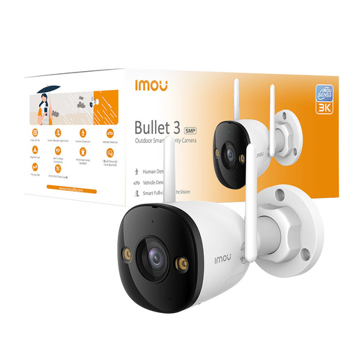Imou Bullet 3 5MP/3K da esterno. Visione notturna Full Color, Rilevamento Umano con Faretto e Sirena, Audio Bidirezionale, ottica 2.8MM, IP67