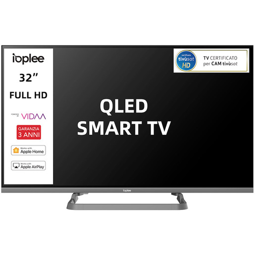 IOPLEE IOP32QM10 SMART TV QLED 32'' FULL HD, Sistema operativo VIDAA, Triplo tuner DVBT2/C/S2, Certificato TivuSAT, Piedistallo centrale, Dolby Audio, Pa