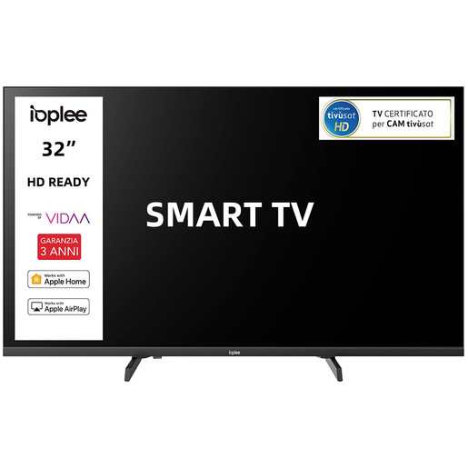 IOPLEE IOP32V2M10VDA SMART TV 32'' HD, Sistema operativo VIDAA, Triplo tuner DVBT2/C/S2, Certificato TivuSAT, Piedini installabili in doppia posizione st