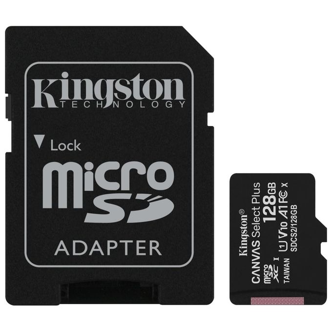 Kingston Canvas Select Plus SDCS2-128GB Scheda microSD Classe 10 con Adattatore SD Incluso, 128 GB