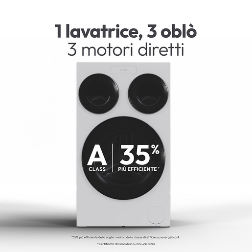 Lavatrice Candy MultiWash a carica frontale MQD410CBL911, 3 oblò, Libera installazione, 10 kg + 1kg + 1kg, 1400 RPM, Classe A, Bianco, L x P x A (mm) 600