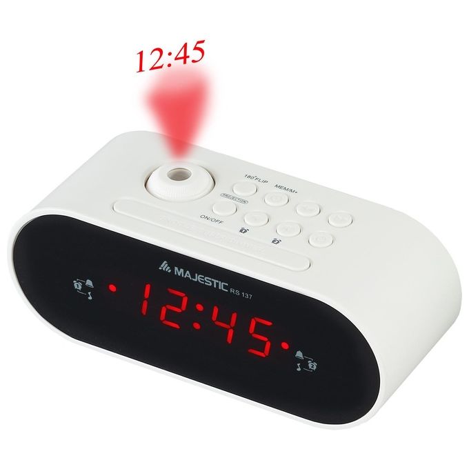 Majestic RS137 Radiosveglia FM PLL Proiezione Ora 180° Doppio Allarme Snooze Sleep 10 Stazioni colore Bianco