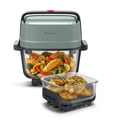 Moulinex Crisp&Go, Friggitrice Ad Aria In Vetro Portatile, 1.4 L E 3.8 L, 4 Modalità