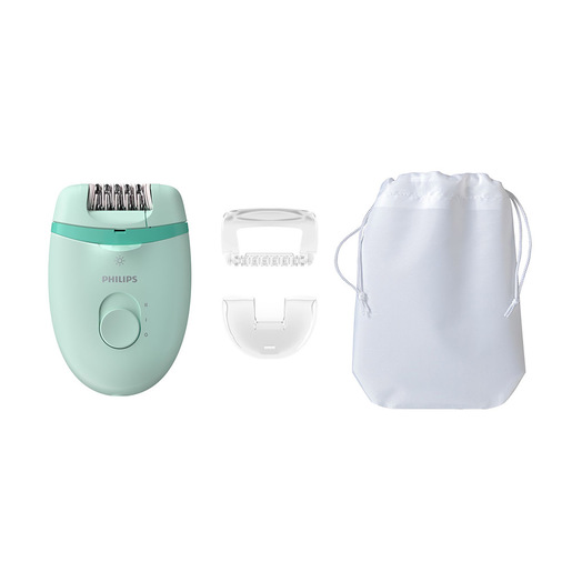 Philips Satinelle Essential Epilatore compatto con cavo verde con 3 accessori BRE265/00