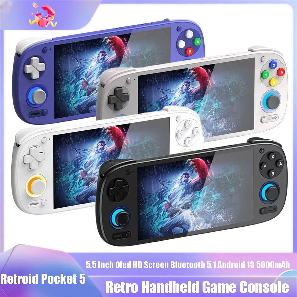 Retroid Pocket 5 Console di gioco portatile SD865 schermo Oled HD da 5.5 pollici Bluetooth 5.1 Android 13 5000mAh lettore di videogiochi retrò