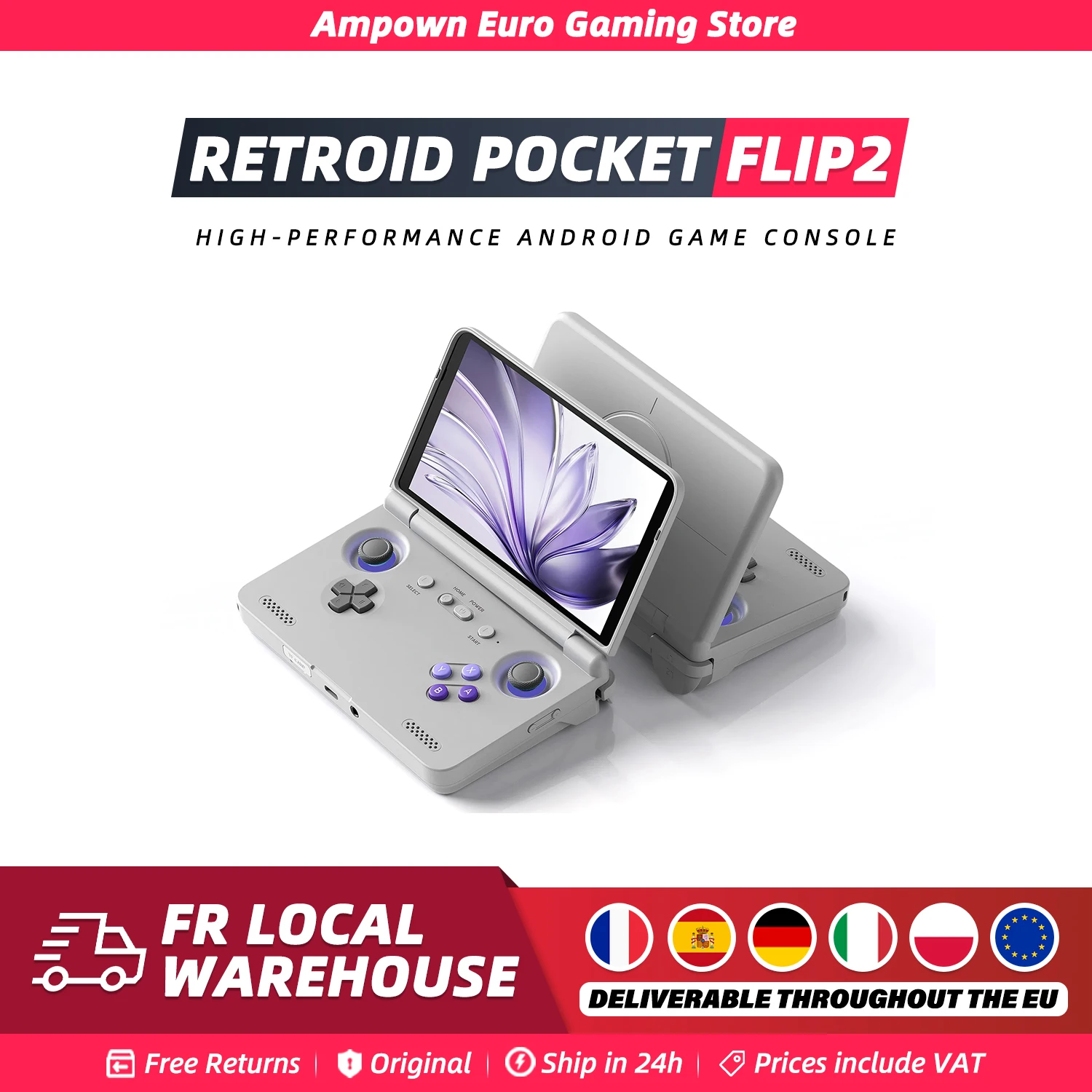 Retroid Pocket Flip2 Console di gioco portatile Schermo AMOLED da 5,5 pollici Uscita video Processore MTK Snapdragon Ventole Raffreddamento Ricarica rapida