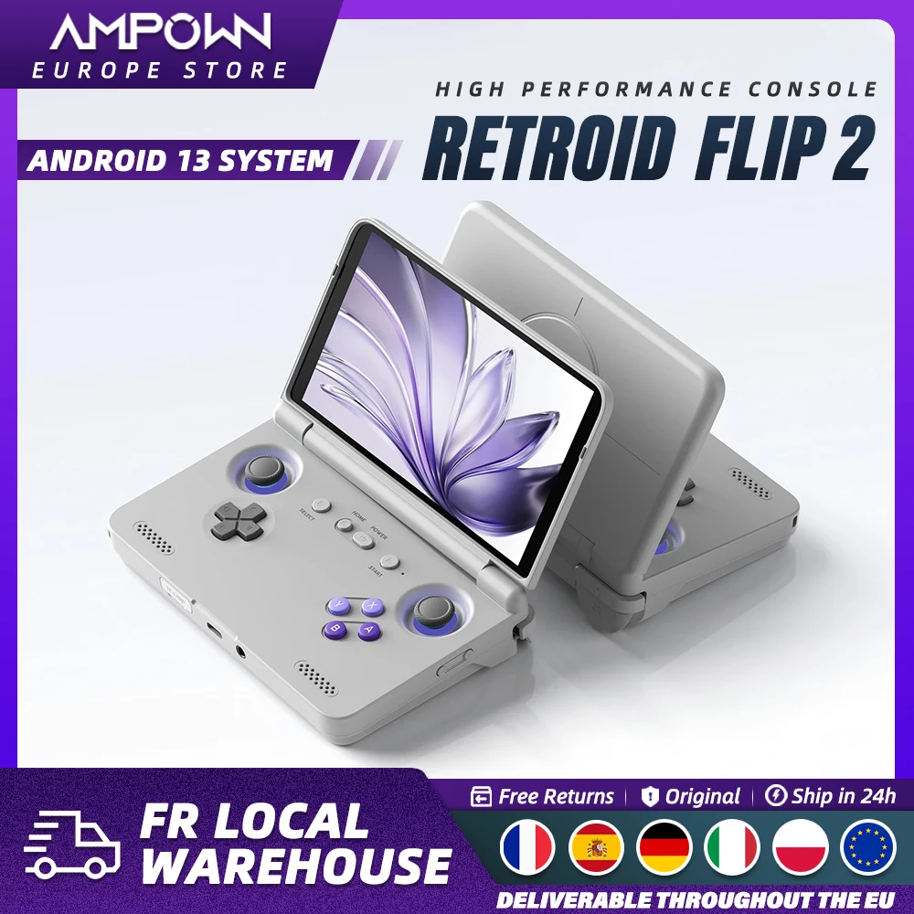 Retroid Pocket Flip2 Console di gioco portatile Schermo AMOLED da 5,5 pollici Uscita video Processore MTK Snapdragon Ventole Raffreddamento Ricarica rapida