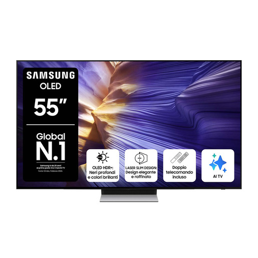 Samsung OLED AI TV 55'' QE55S90FAEXZT 4K, Processore NQ4 AI Gen3, 4K AI Upscaling Pro, Schermo antiriflesso, OLED HDR, Dolby Atmos & OTS Lite, Laser Slim