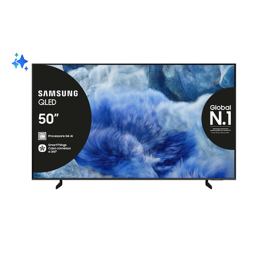 Samsung QLED AI TV 50'' QE50Q8FAAUXZT 4K, Processore Q4 AI, 4K Upscaling, Color Booster Pro, OTS Lite, Air Slim Design, Vision AI Smart TV, 2025