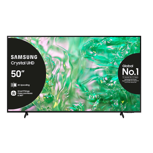 Samsung TV Crystal UHD 4K 50'' UE50DU8070UXZT Smart TV Wi-Fi Black 2024, Processore Crystal 4K, 4K Upscaling, AirSlim Design, OTS Lite