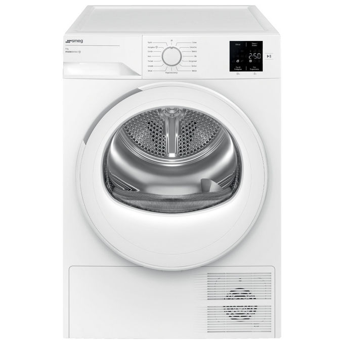 SMEG DR09EE – Asciugatrice Pompa di Calore 9 kg, Classe E, 15 programmi + Sensore umidita' + Funzione Anti-Pieghe, (84,6 × 59,8 × 60,8 cm), Bianco.