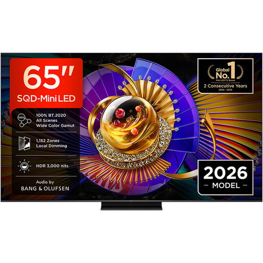 TCL C7L TV 65C7L SQD‑Mini LED da 65'', 4K HDR, 3000 nit, 1.152 zone di dimming, Google TV, 144Hz, Dolby Vision & Atmos, Audio Bang & Olufsen