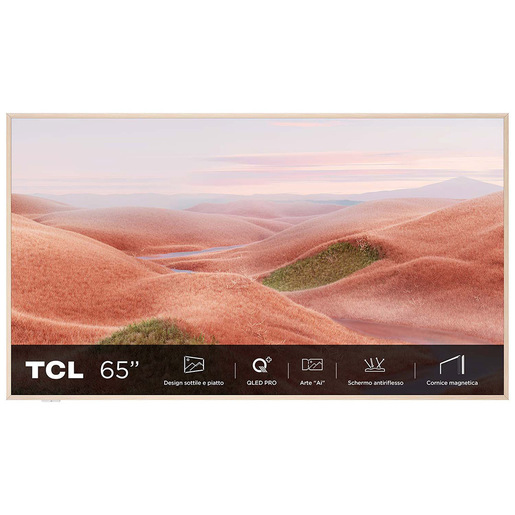 TCL Smart TV Art QLED 4K 65'' 65A300W, Motion Clarity PRO, Dolby Vision IQ, HDR10+, Dolby Atmos, Controlli vocali, Google TV