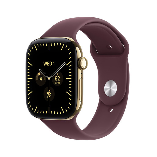 Apple Watch Series 12 GPS + Cellular, cassa 46 mm in titanio color oro brillante con cinturino Sport borgogna - M/L