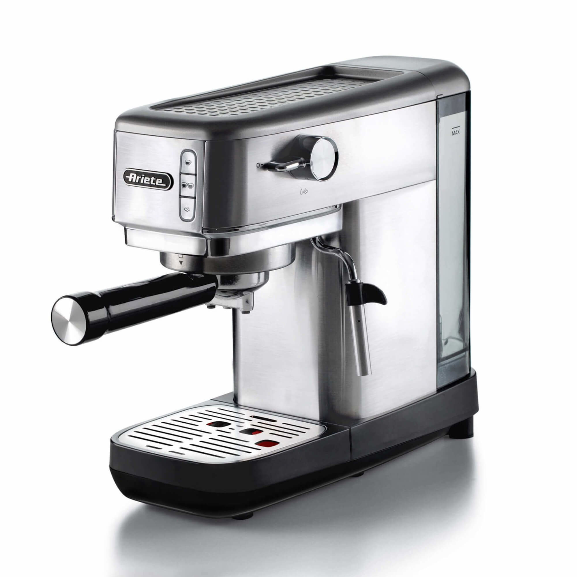 Ariete 1380 Macchina da caffè in metallo, compatibile con caffè in polvere e cialde ESE, 1300 W, Capacità 1,1 L, 15 bar di pressione, Filtro 1⁄2 tazze, Dispositivo Cappuccino, Silver