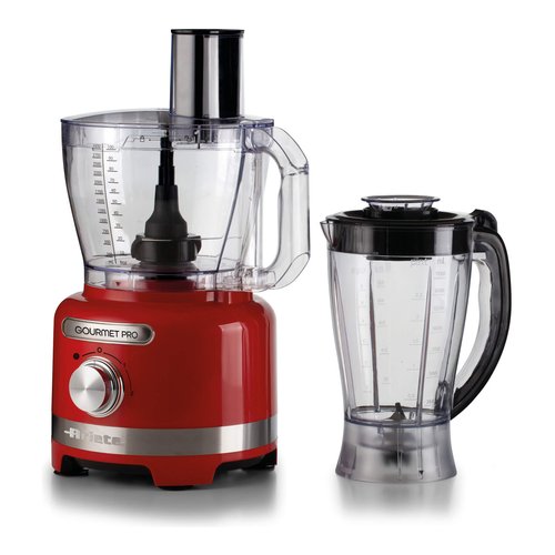 Ariete 1782 Gourmet Pro Moderna, Robot da cucina, Tritatutto 3L, Frullatore 2L, 2 velocità + Pulse, Set di lame + Disco in acciaio inox, Accessorio spremiagrumi, Rosso