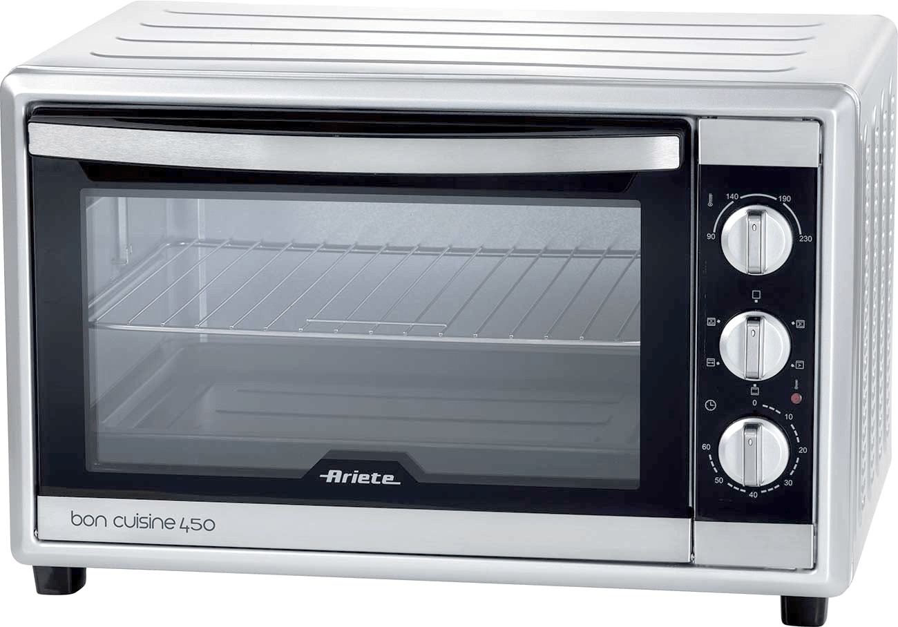 Ariete 986 Forno Elettrico Ventilato con Girarrosto 45 litri - Bon Cuisine 450 - Doppio vetro - Temperatura max 230° - 1800 Watt - Acciaio Inox