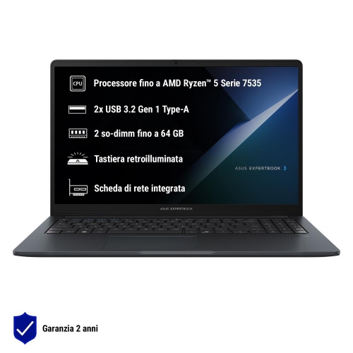 ASUS ExpertBook BM1 BM1503CDA-S72298 AMD Ryzen™ 5 7535U Computer portatile 39,6 cm (15.6") Full HD 8 GB DDR5-SDRAM 512 GB SSD Wi-Fi 6 (802.11ax) Grigio