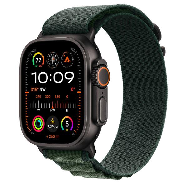 AW Ultra 2 GPS + Cellular 49mm Black Titanium Case with Dark Green Alpine Loop - Large