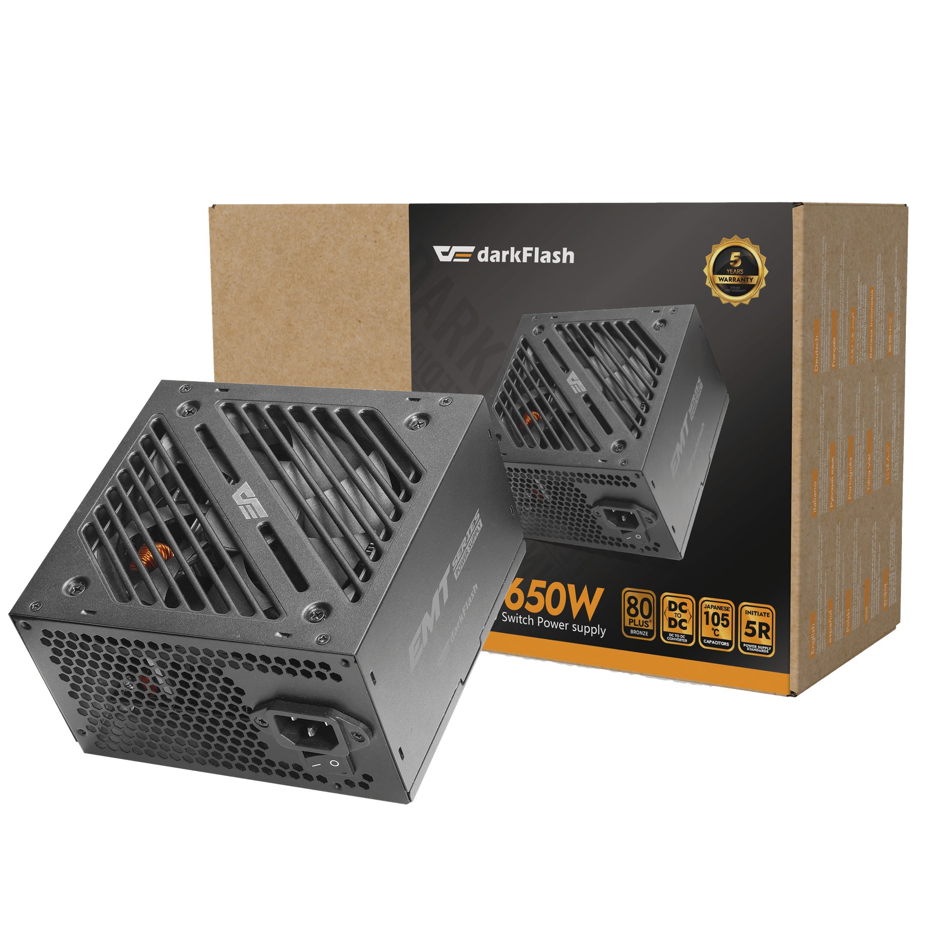 Darkflash Emt750 Power Supply 750W 100-240V Input 20+4-Pin 2X Cpu 4+4-Pin 2X Pcie 6+2-Pin